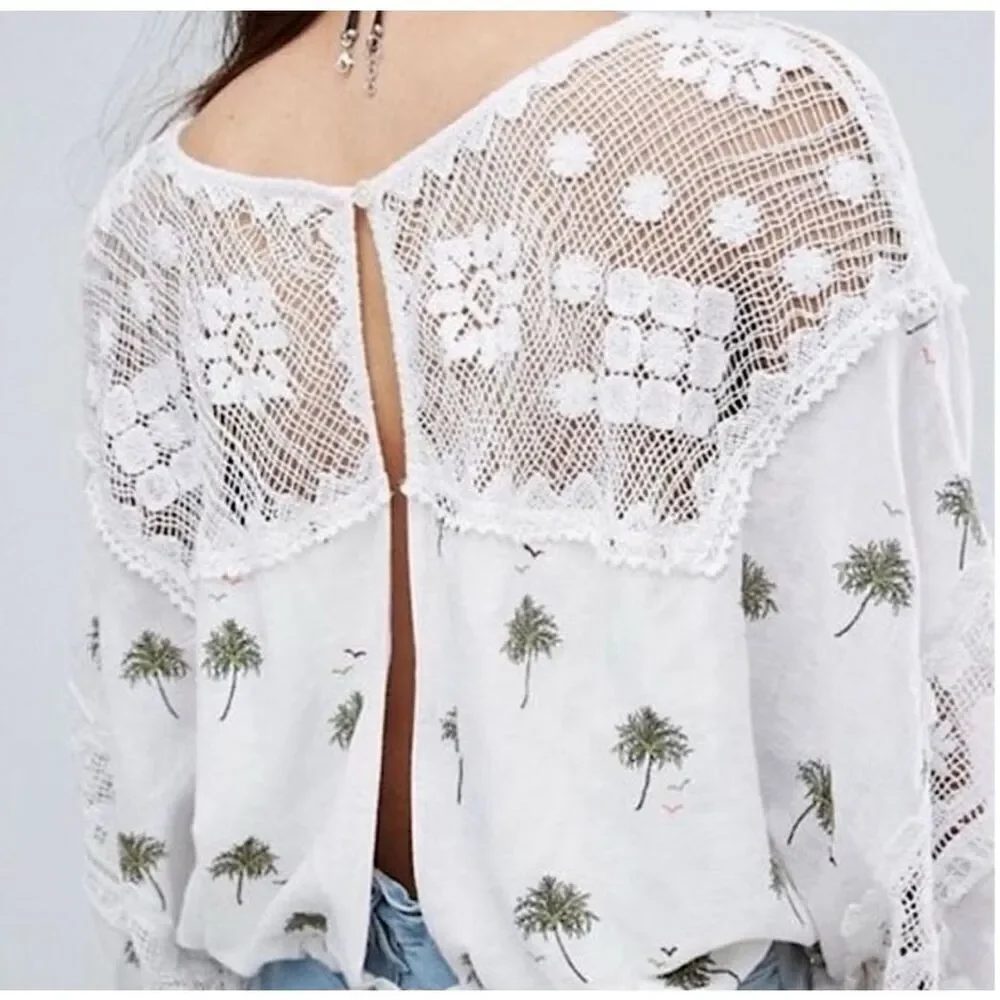 EUC Free People Palms Print Linen Cotton Blouse